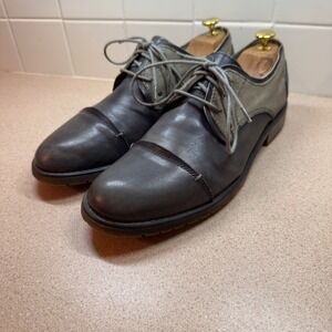 Bed Stu Mens Size 10 Repeal Cap Toe Oxford Shoes Gray Leather Canvas EUC